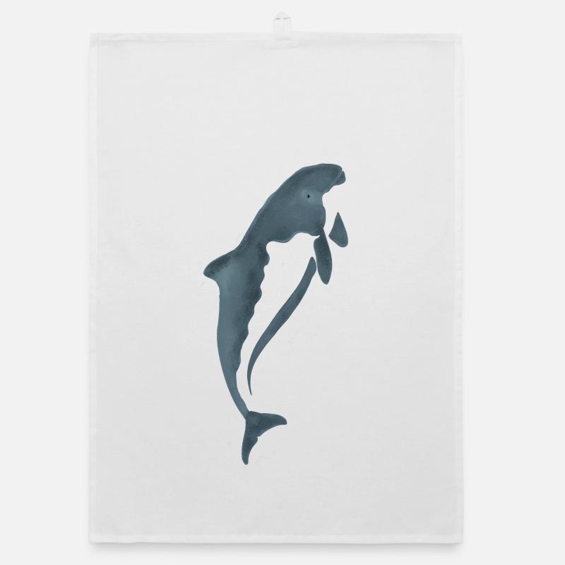 Aquarell-Delfin Silhouette - Organic Geschirrtuch - Weiß