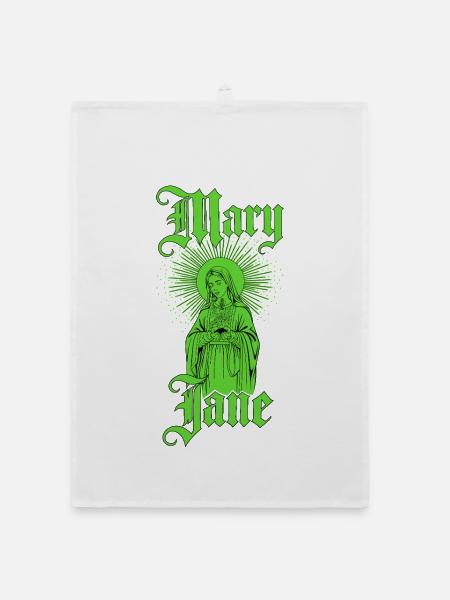 Mary Jane — Old School Weed, Joint & Mother Mary - Organic Geschirrtuch - Weiß - Vorne