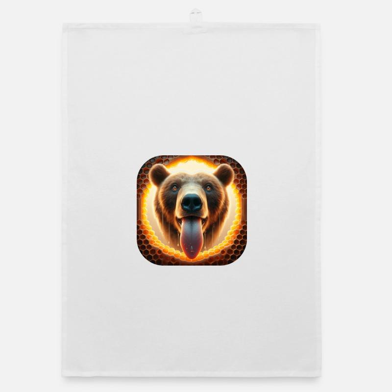 Hungry bear looking through a honeycomb Organic dish towel