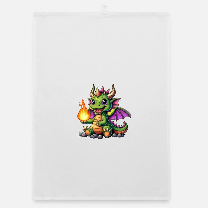 Dragon coloré avec boule de feu Torchon bio