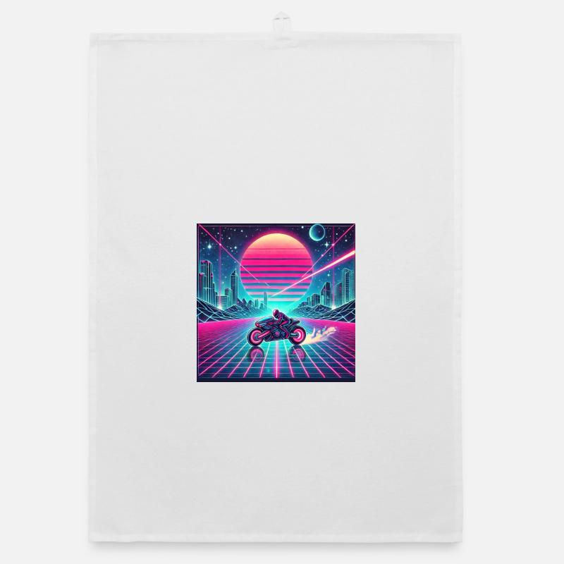 Neon Grid Odyssey – Synthwave meets Tron Legacy Organic dish towel