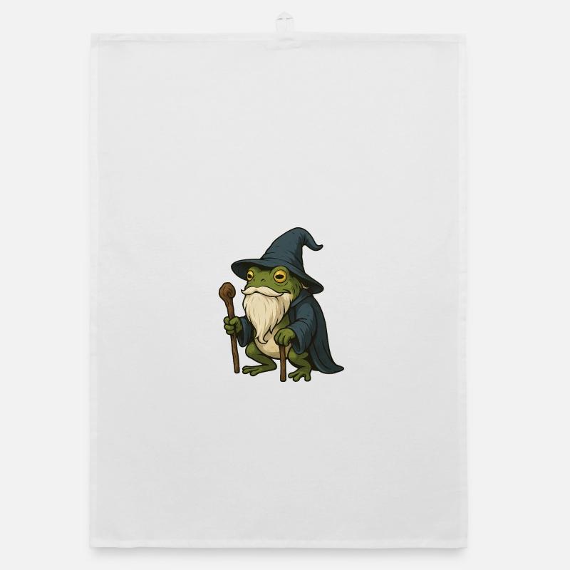 Wise bearded frog with magic hat Organic dish towel