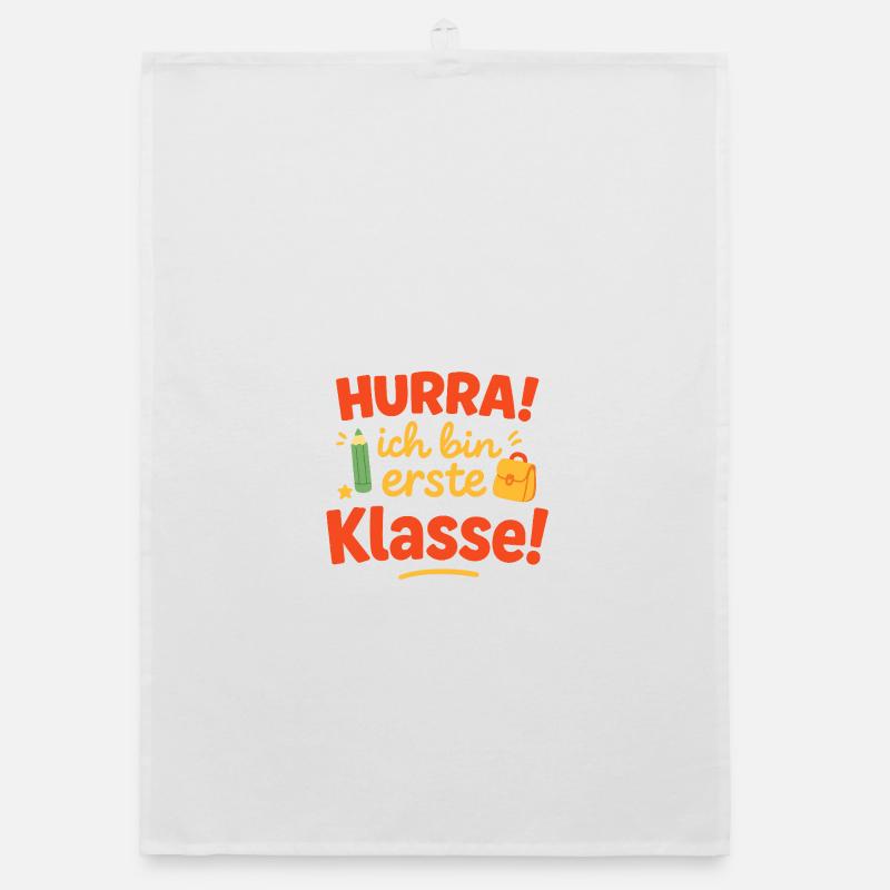 First class start lettering with school bag Organic dish towel