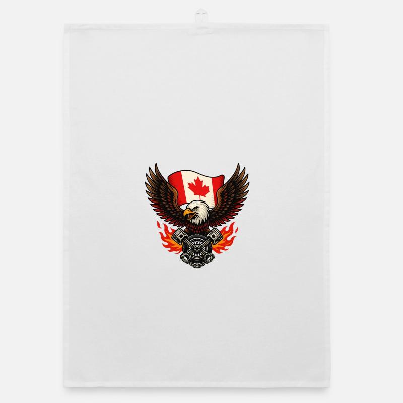 Aigle canadien biker avec drapeau et pistons - Torchon bio - blanc