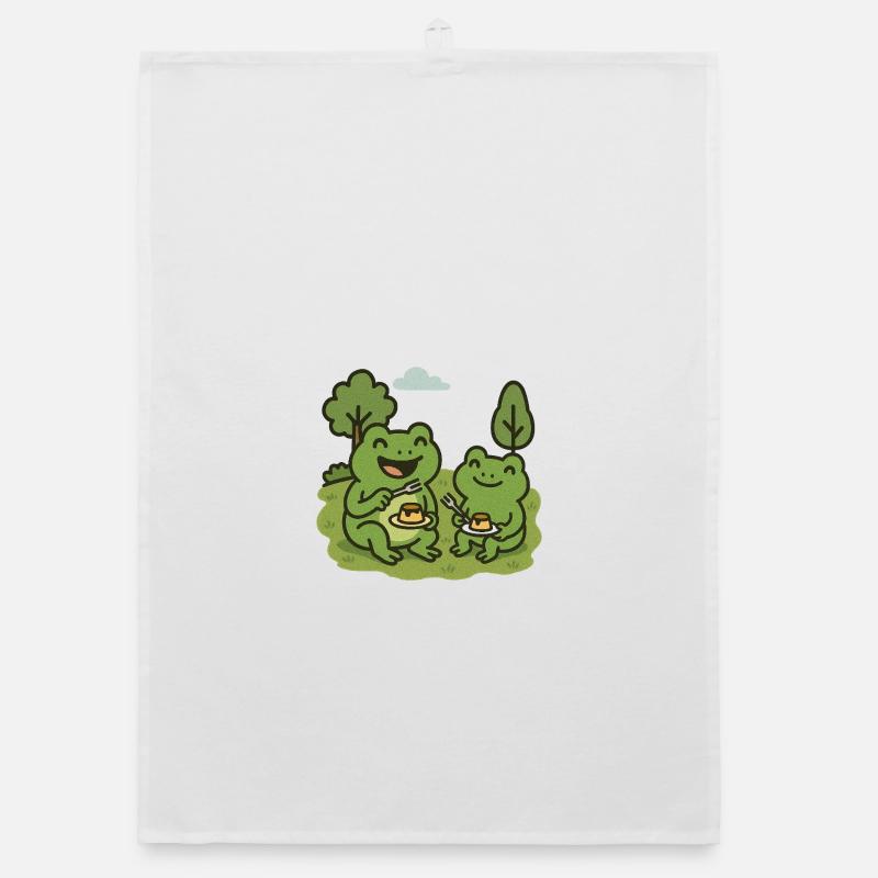 Eating pudding with a fork - frogs Organic dish towel