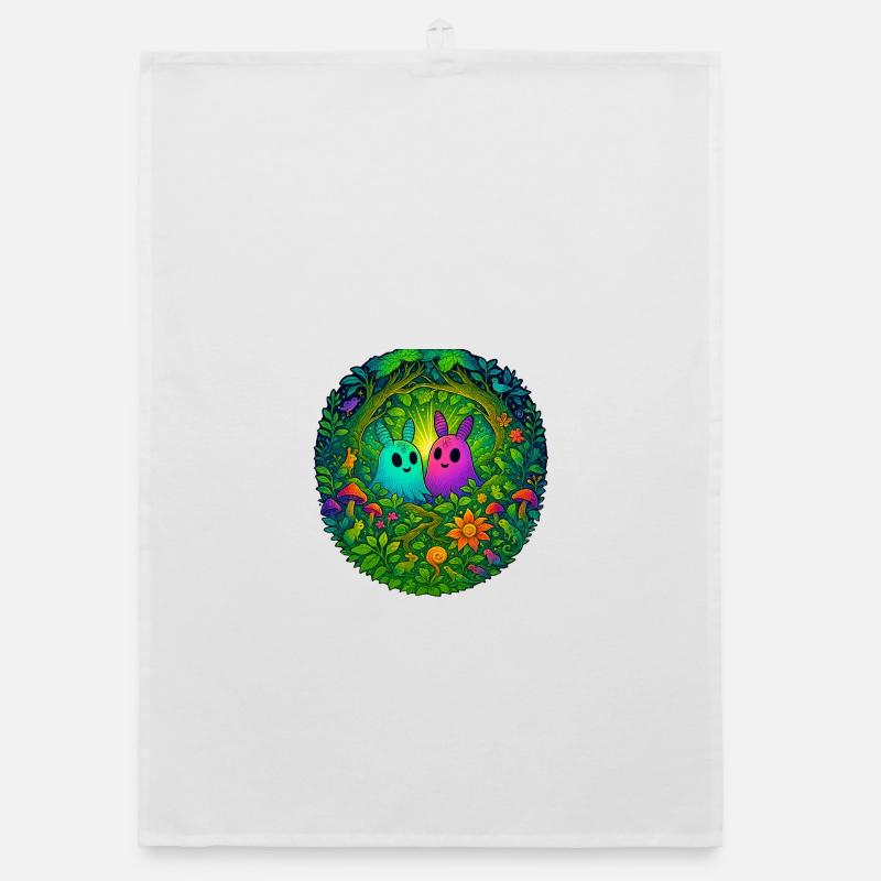 Glowing creatures in the enchanted forest Organic dish towel