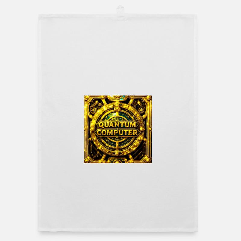 Golden Quantum Computer Emblem - Organic dish towel - white