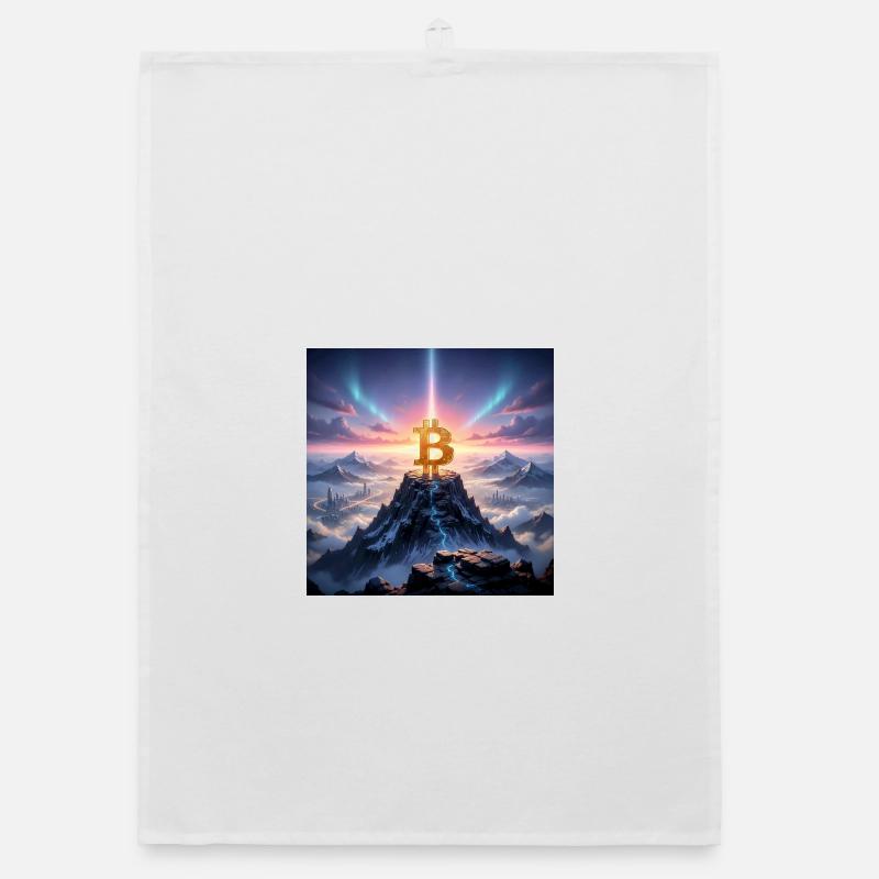 Bitcoin summit light over mountain range Organic dish towel