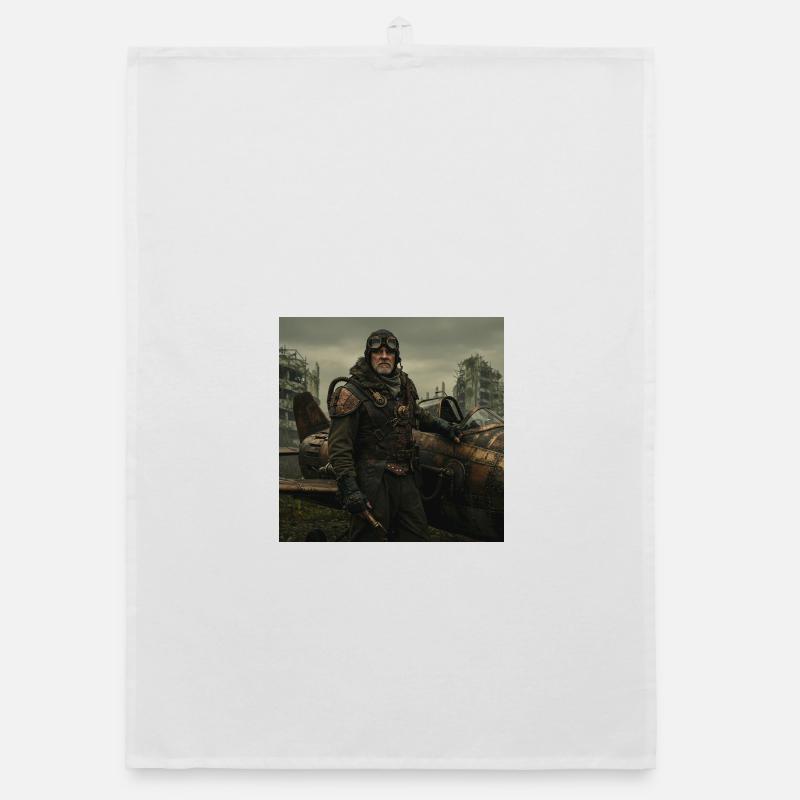 Steampunk Pilot on Post-Apocalyptic Ruins Organic dish towel