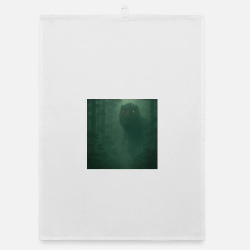Cloud Forest Dinosaur with Fire Eyes Organic dish towel
