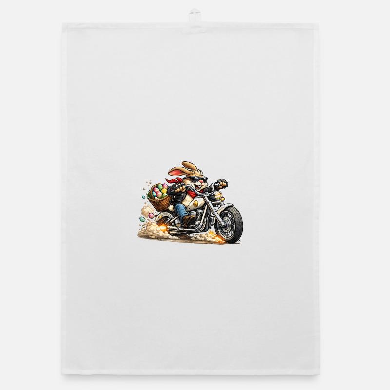 Easter bunny on motorcycle Organic dish towel