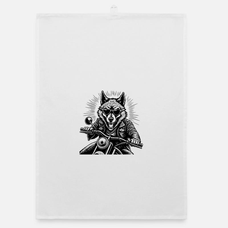Wolf on Motorcycle Leather Jacket Graphic Organic dish towel
