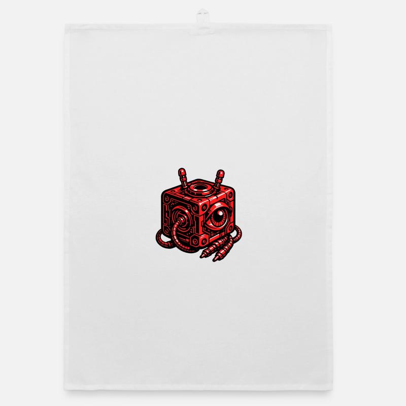 Red cube robot with eye Organic dish towel