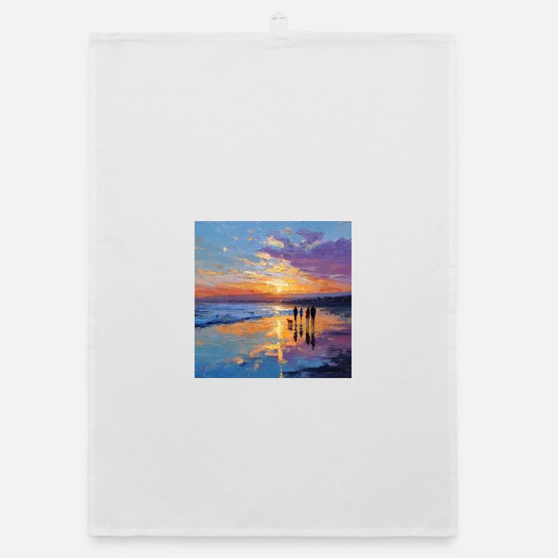 Coucher de soleil sur la mer - Torchon bio - blanc