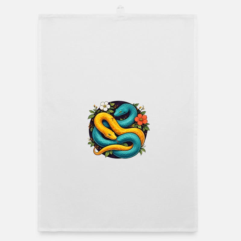 Two Python Snakes in Flower Ring Organic dish towel