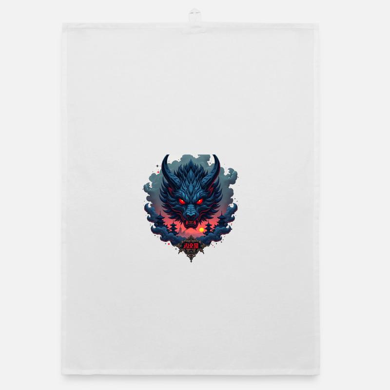 Shadow Oni – Japanischer Dämonenwolf - Organic Geschirrtuch - Weiß