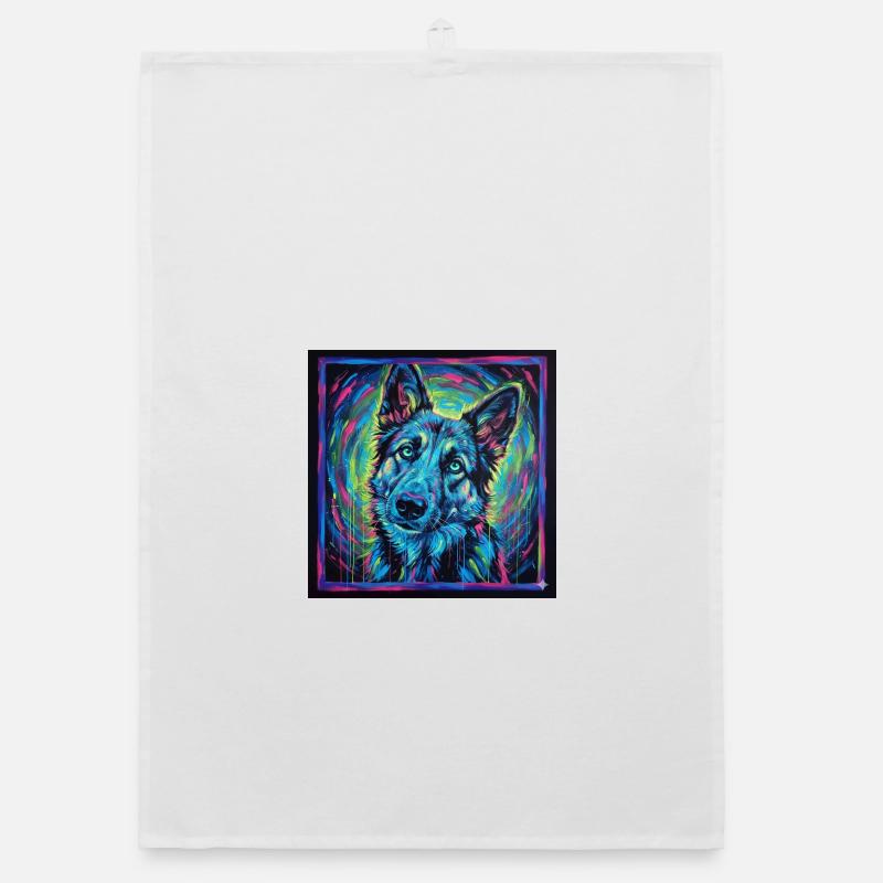 Neon wolf gaze Organic dish towel