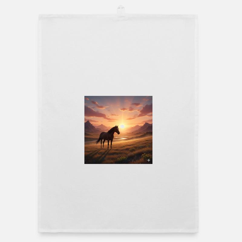 Sonnenuntergangs-Pferd im Bergtal - Organic Geschirrtuch - Weiß