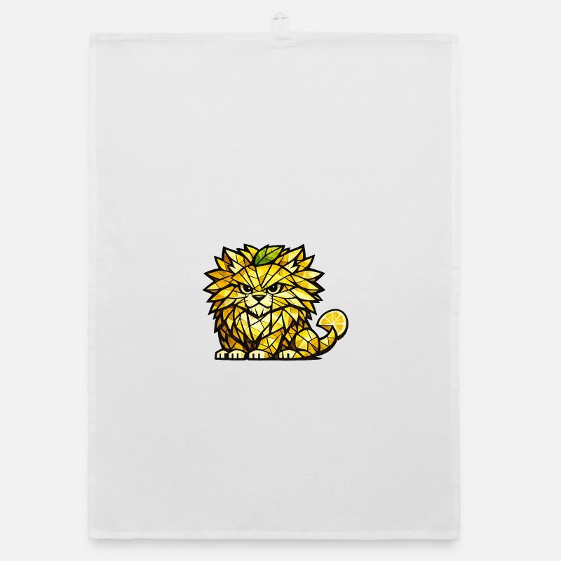 Lemon Lion Cubism version Organic dish towel