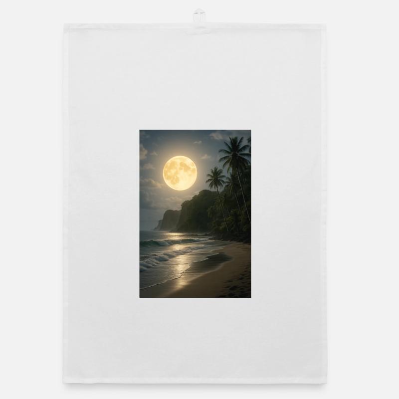 Moonlight over tropical beach Organic dish towel