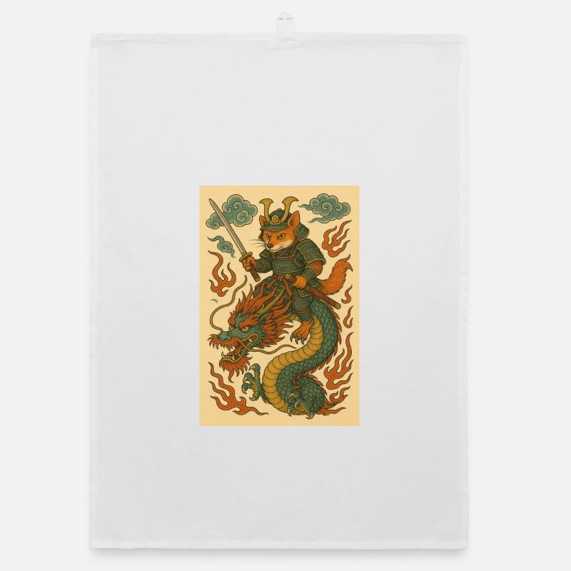 Guerriers renards et dragons en forme de combat Torchon bio
