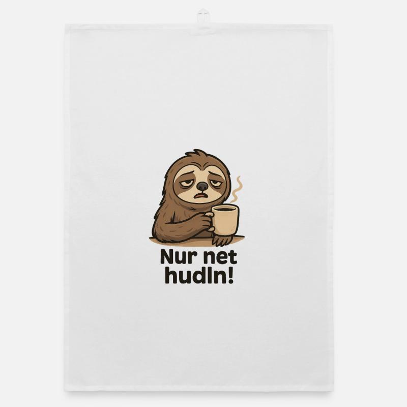 Sloth drinks coffee Organic dish towel