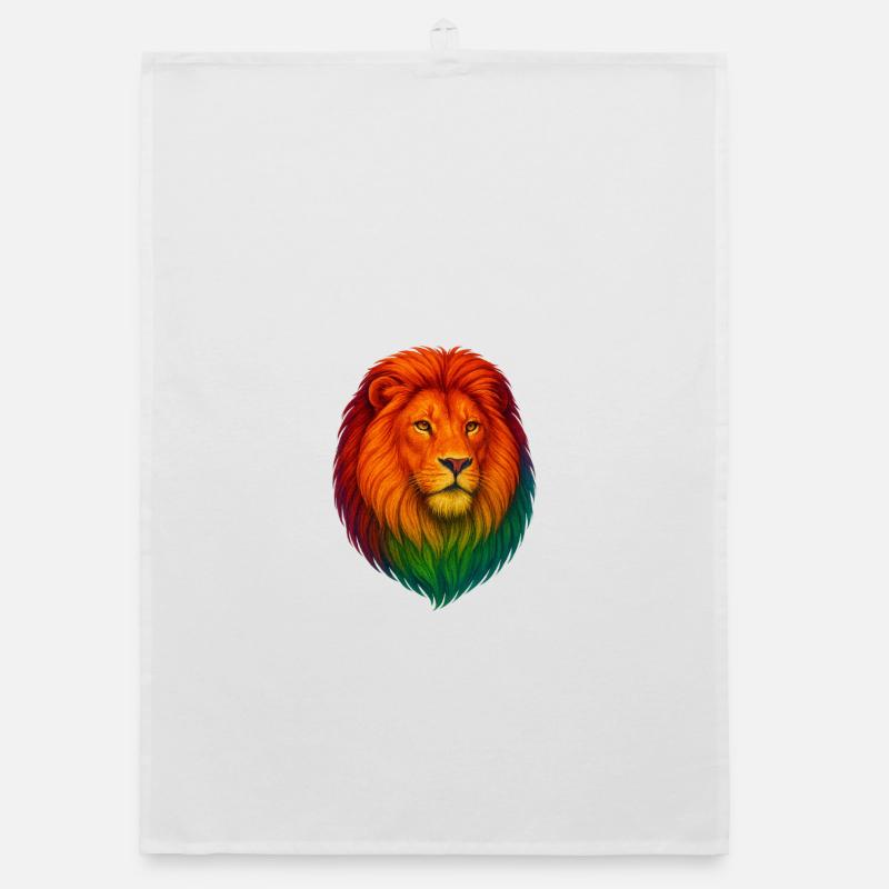 Regenbogenlöwe Porträt - Organic Geschirrtuch - Weiß