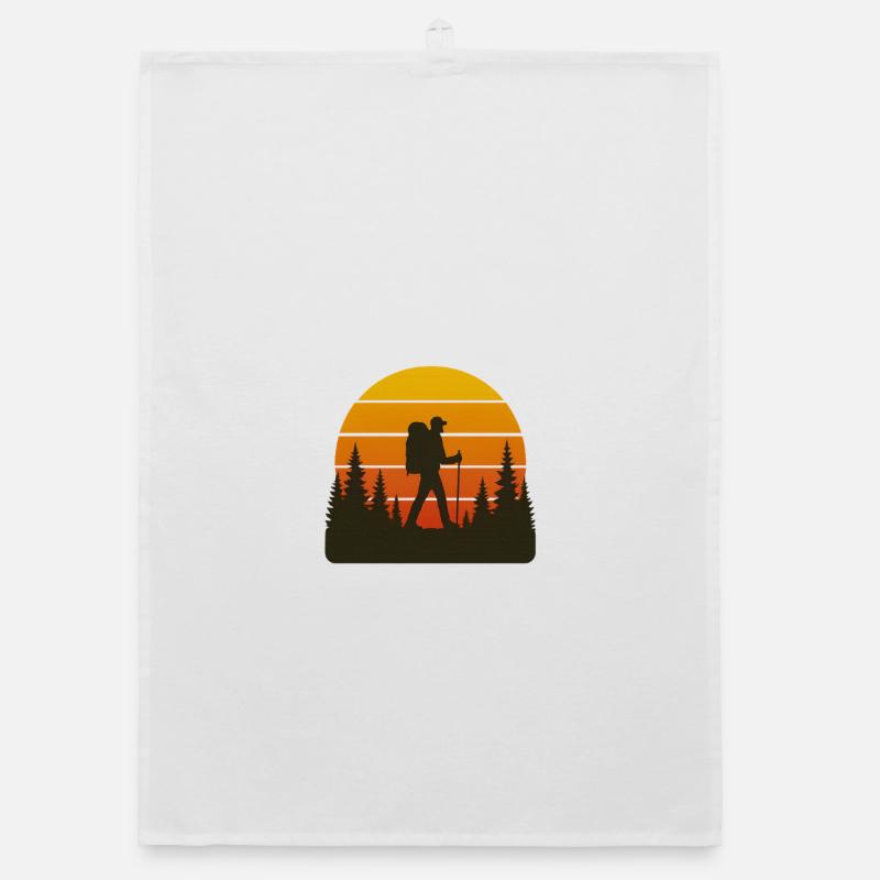 Coucher de soleil randonneur aventureux - Torchon bio - blanc