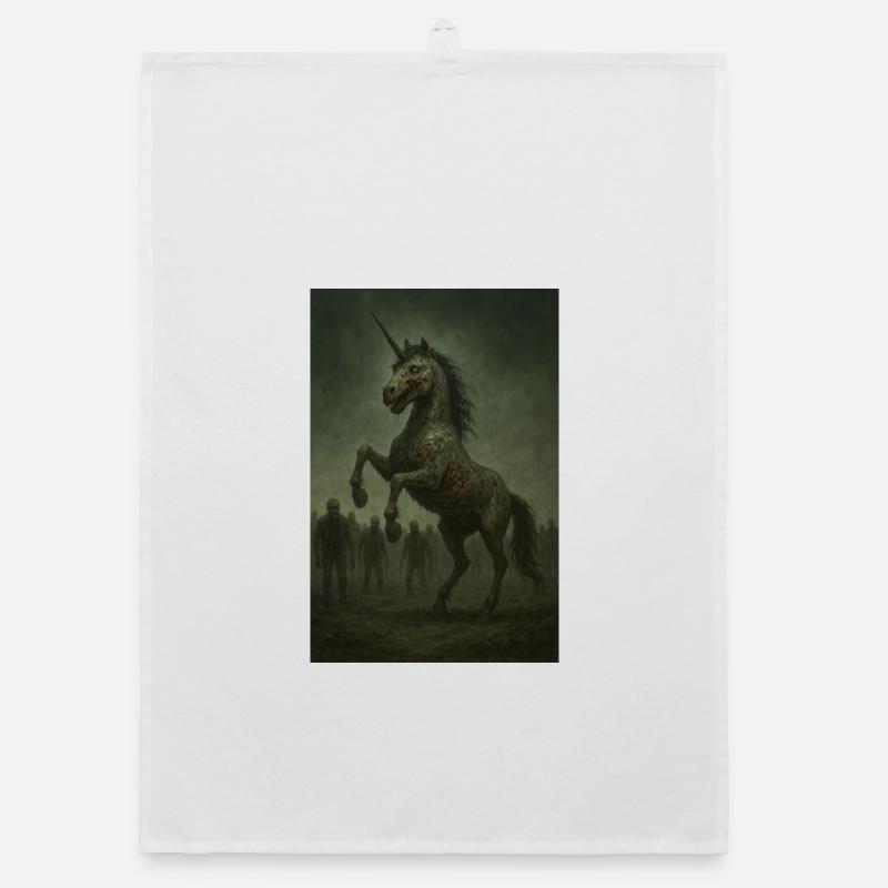 Licorne zombie - Torchon bio - blanc