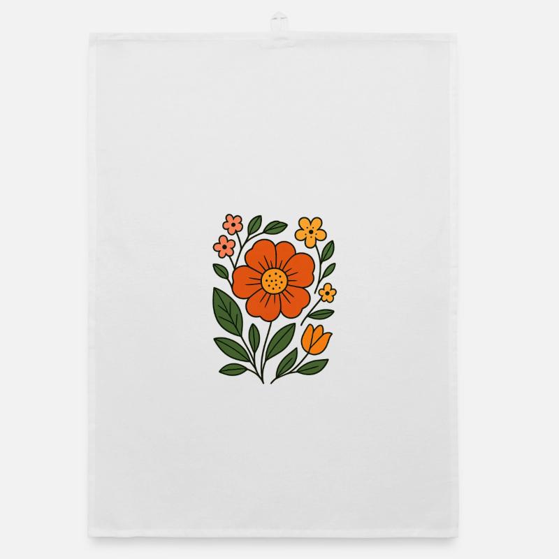 Illustration de fleur botanique rustique - Torchon bio - blanc