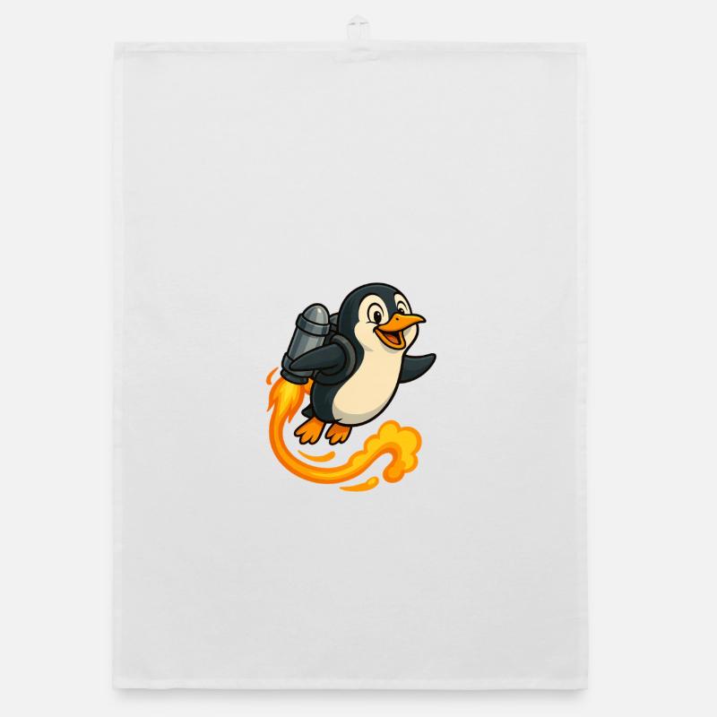 Playful Penguin Rocket Flight Organic dish towel