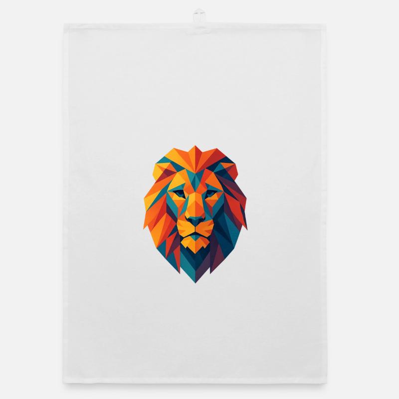 Lion | Impression tête de lion - Torchon bio - blanc