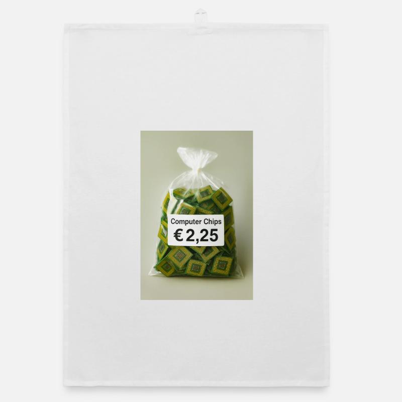 Computer chips price label Organic dish towel