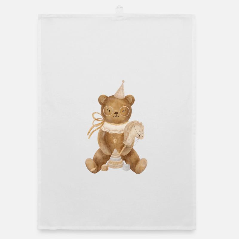 Teddybär Geburtstagsfeier - Organic Geschirrtuch - Weiß