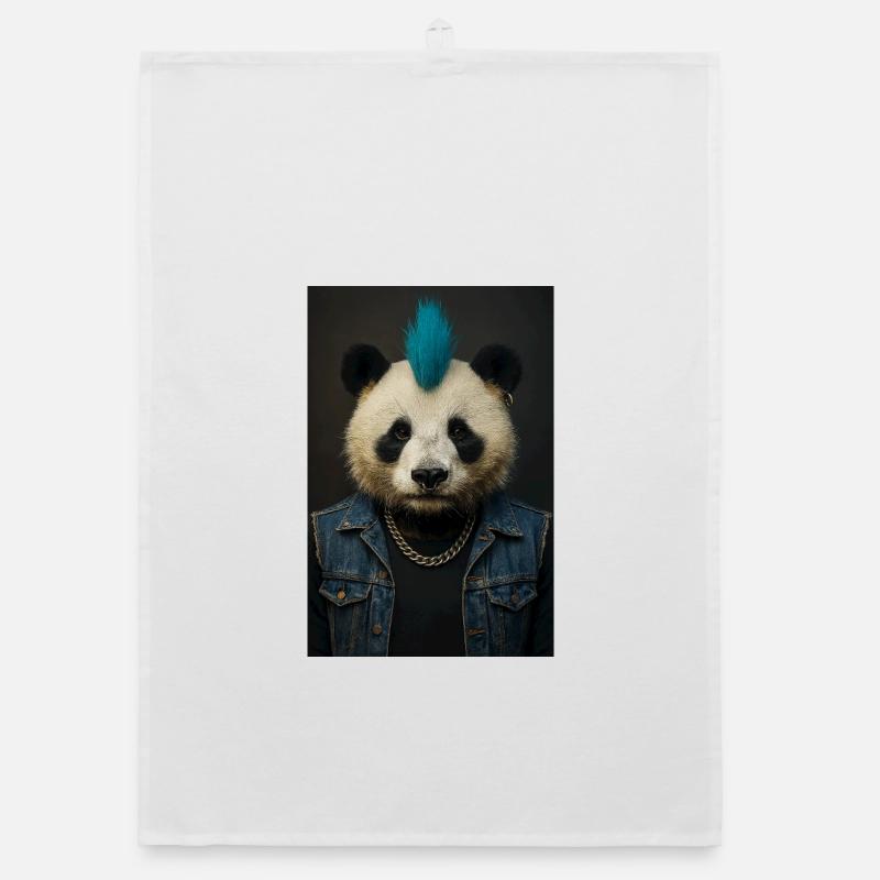 Panda Punk with Blue Mohawk Organic dish towel