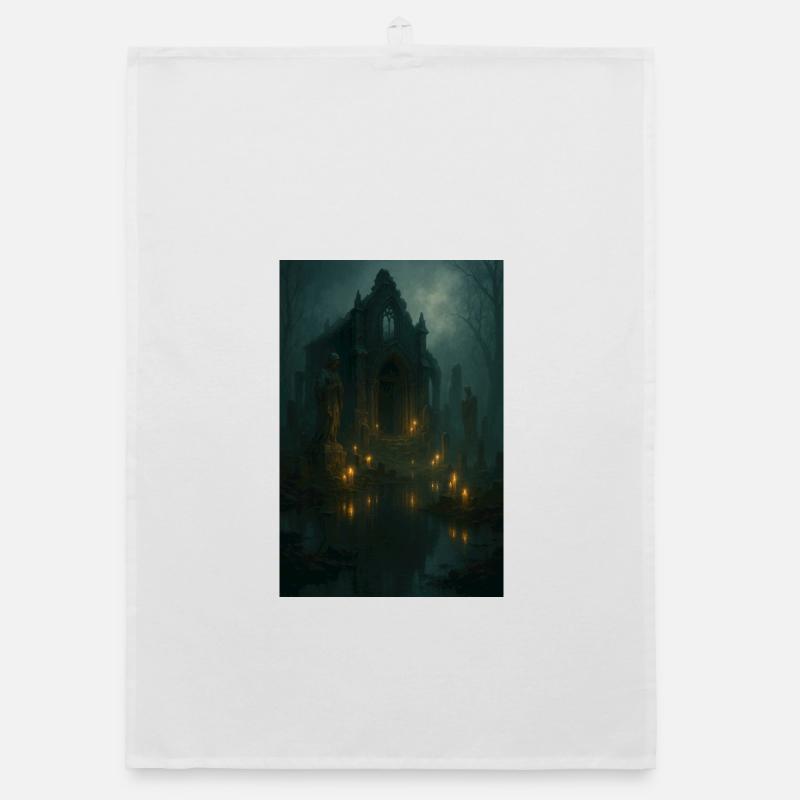 Gothic ruin by moonlight Organic dish towel