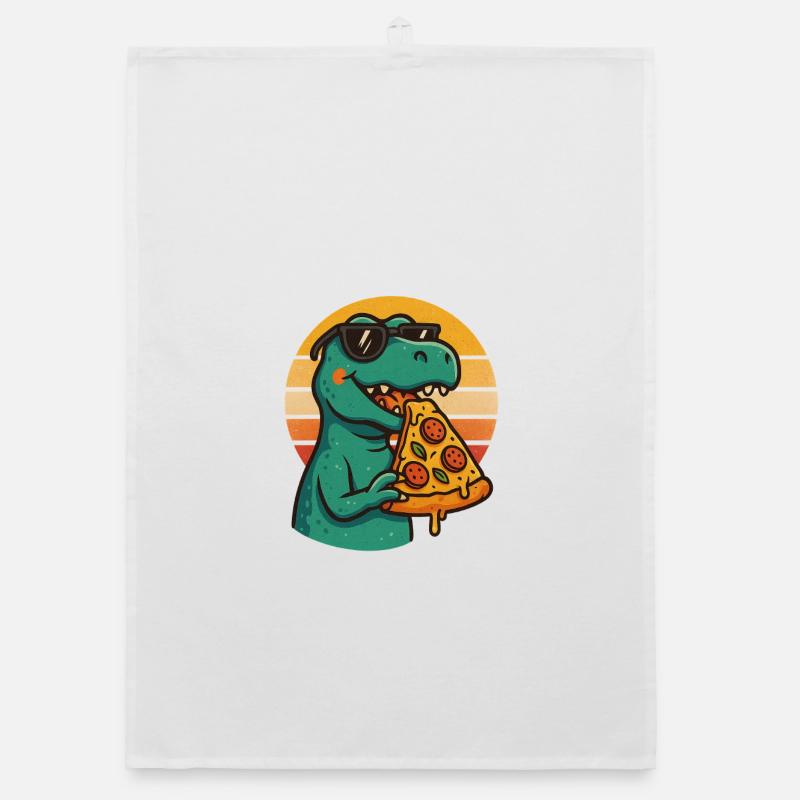 Pizza Saurus Retro - Organic Geschirrtuch - Weiß