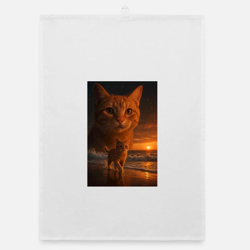 Coucher de soleil chat Double vue Torchon bio