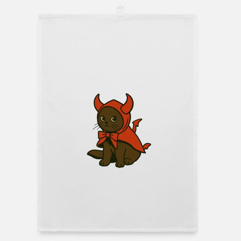 Kitten in red devil costume Organic dish towel
