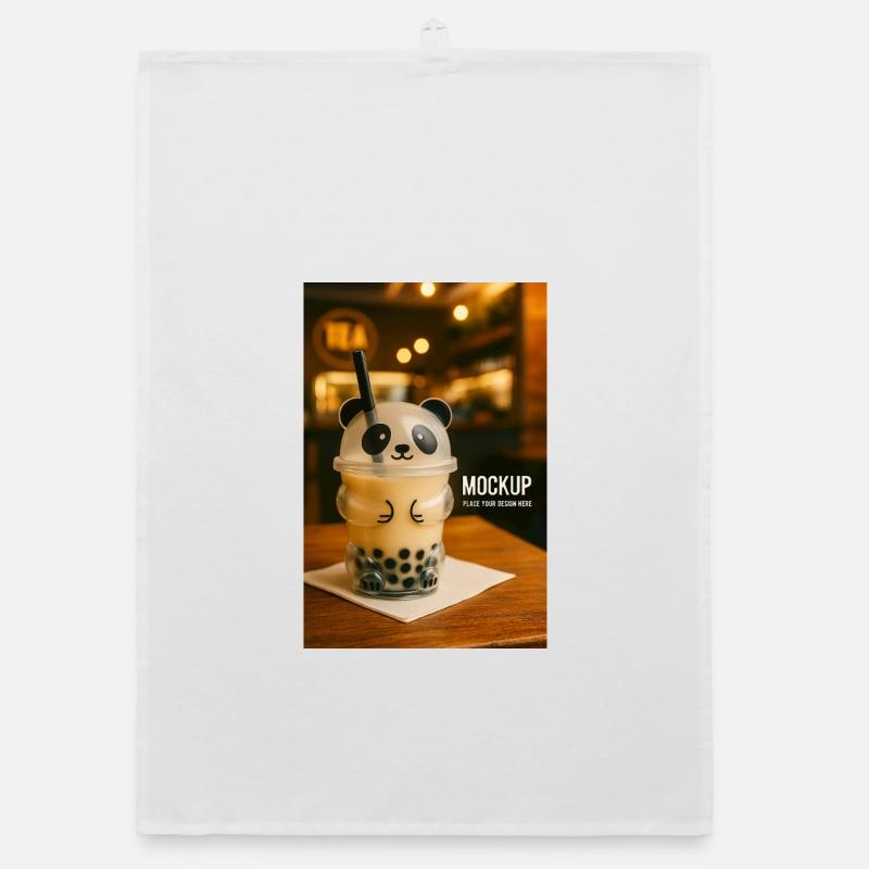 Panda Bubble Tea Cup Illustration Organic Geschirrtuch
