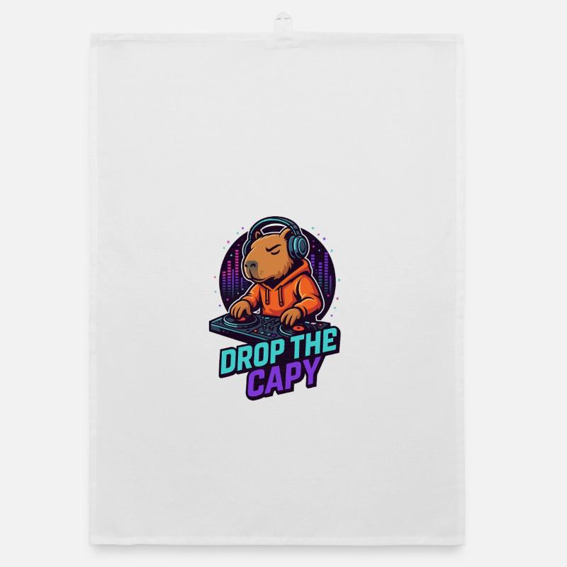 DJ Capy – Drop the Capy 🎧🔥 - Organic Geschirrtuch - Weiß