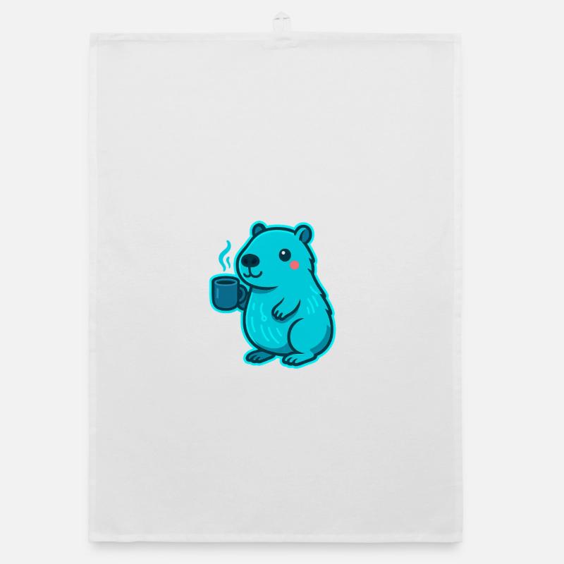 Blue Capybara with Coffee Organic dish towel