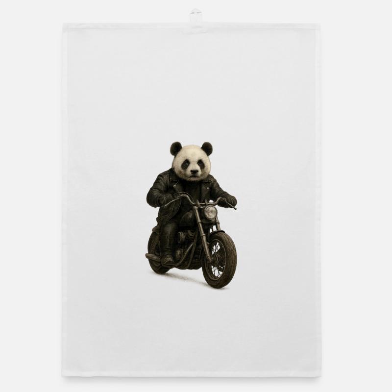 Leather Panda Biker on Motorcycle Organic dish towel