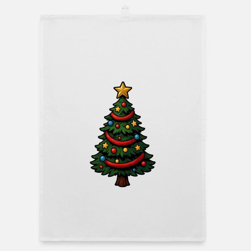 Comic Christmas tree colorfully decorated Organic dish towel