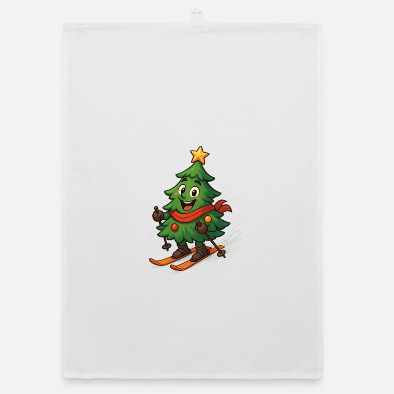 Christmas tree on skis Organic dish towel