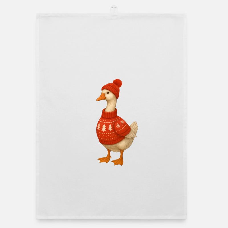 Gans im Strickpullover Organic Geschirrtuch