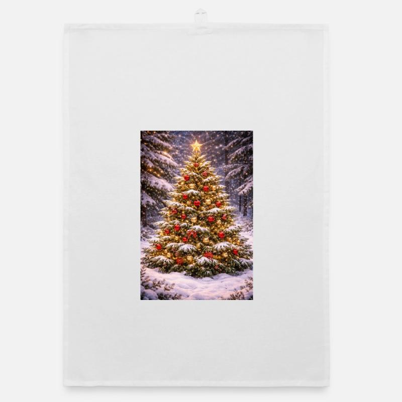 Winter Magic Tree Decoration - Organic dish towel - white