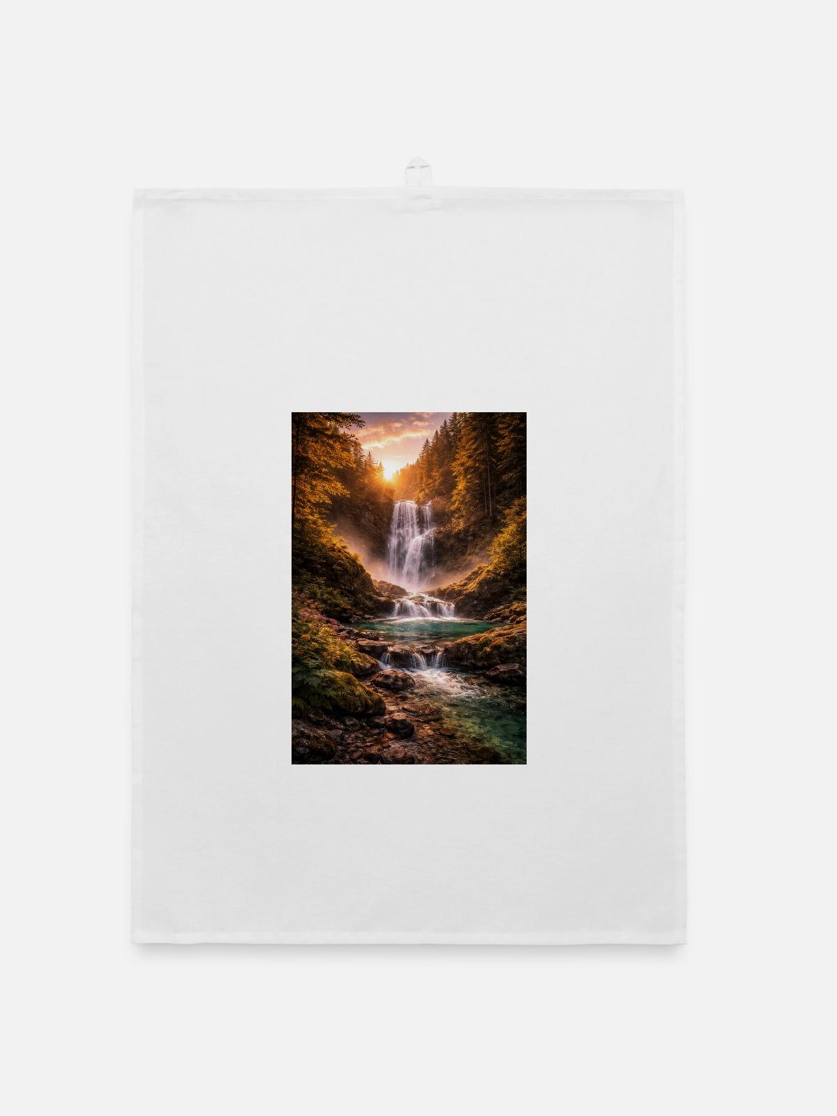 Wasserfall in der Abendsonne - Organic Geschirrtuch - Weiß - Vorne