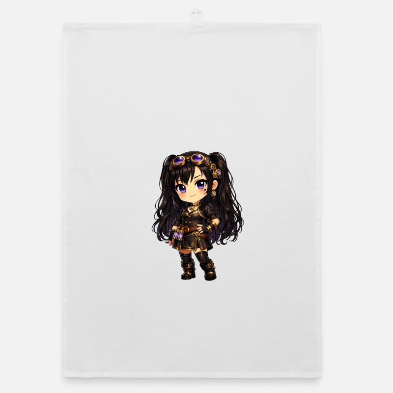Chibi Steampunk-Mädchen Luna mit Lila Goggles - Organic Geschirrtuch - Weiß