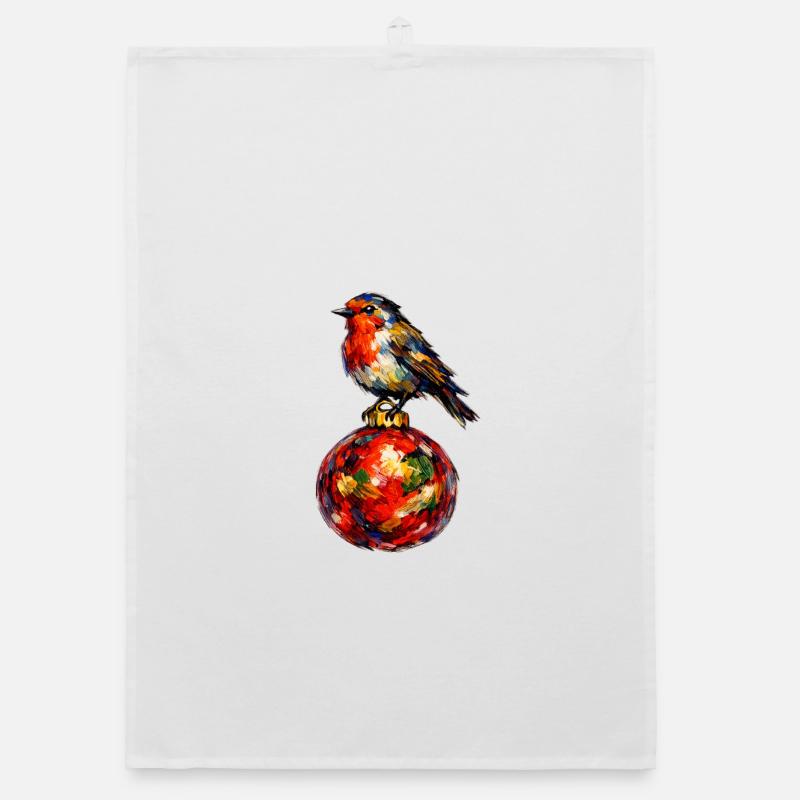 Vogel auf Weihnachtskugel . KI generiert Organic Geschirrtuch